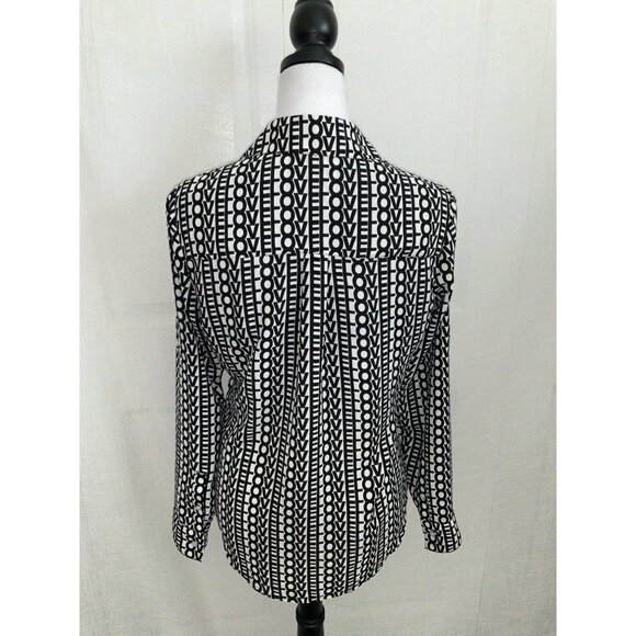 Express The Portofino Button Front Shirt  Black White Love Pattern Size Small - Picture 4 of 7